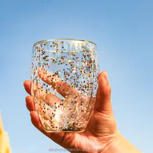 Taza de té de cristal de doble pared brillante, creativa, logotipo personalizado, 250ml /350ml