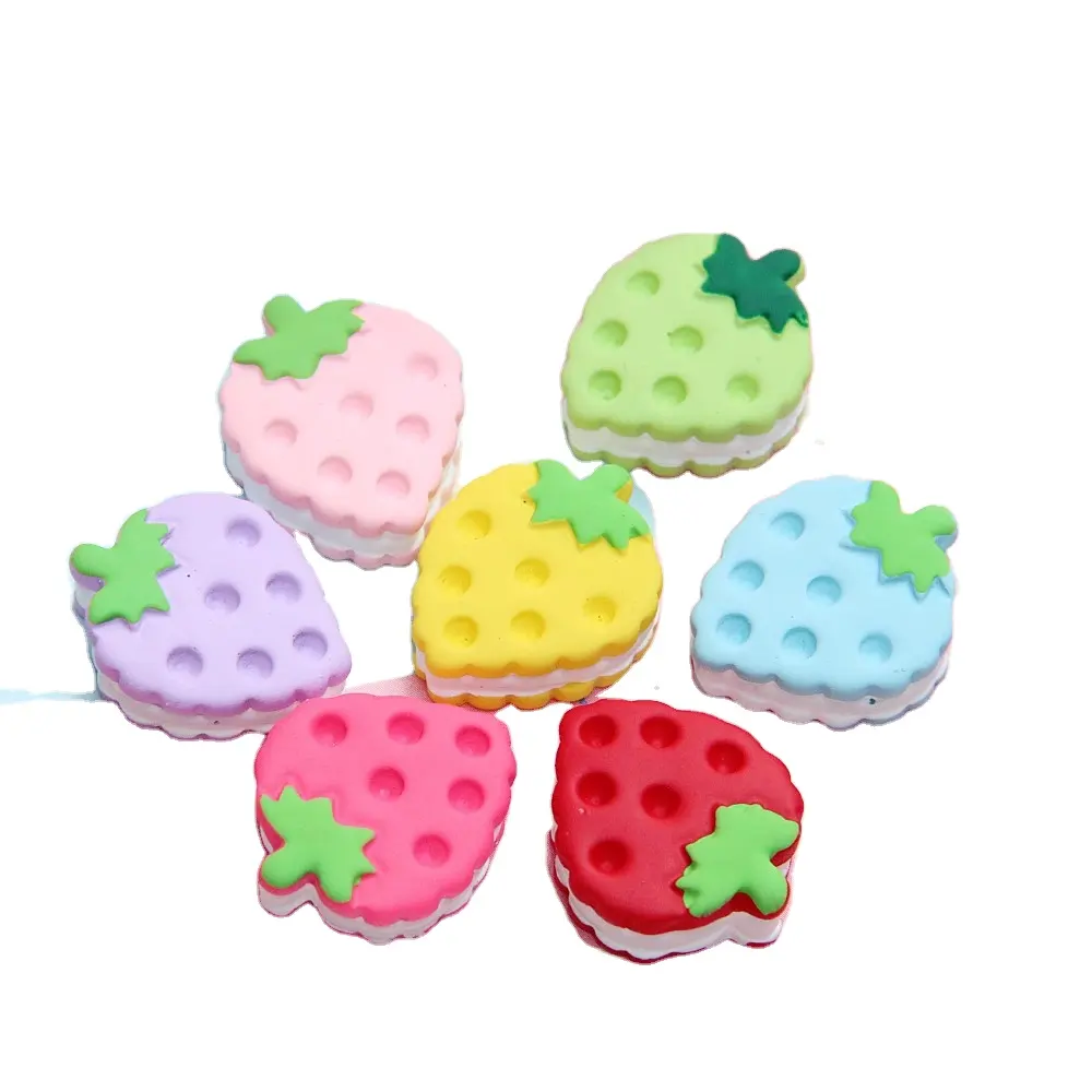 뜨거운 판매 대형 시뮬레이션 딸기 쿠키 비스킷 모양 수지 카보 숑 미니어처 인형 집 음식 점액 매력