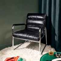 Fauteuil inclinable vintage moderne de style nordique en cuir noir, chaise d'appoint pour salon, chaise longue à structure métallique, mobilier de maison