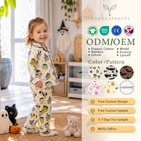 Conjunto de Pijama de Manga Larga con Botones para Niñas Pequeñas, Algodón Orgánico, Estampado de Calavera de Monstruo, Suave, Cómodo y Transpirable, para Usar en Casa en Todas las Estaciones