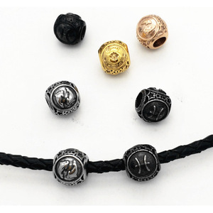 Cuentas espaciadoras de acero inoxidable yunnique, cuentas sueltas redondas de metal chapado para hacer pulseras, serie de 12 constelaciones - Product Image 1