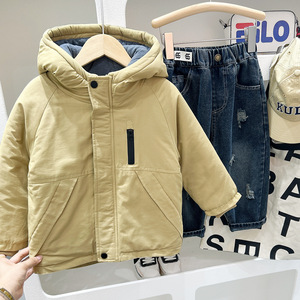 <span class=keywords><strong>Manteau</strong></span> trench en coton pour garçons, style blouson, en tissu peigné épais, à capuche, coupe-vent, vêtements d'hiver pour enfants, Nouveauté 2026 - Product Image 1