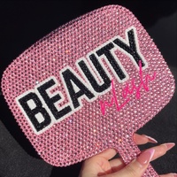 Diamant rose personnalisé Miroir de maquillage à la main en strass Bling Cute Glass and Plastic Handheld Cosmetic Lash avec poignée