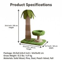 Arbre à chat moderne en forme de palmier, griffoir en bois naturel avec corde en sisal, perchoir en peluche et circuit de balles, pour intérieur, Noël