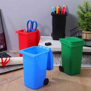 Custom Logo Plastic <b>Mini</b> Trash Can Pen Holder Wheelie Bin Shape Desktop Stationery Organizer for Promotional Activities - Product Image 6