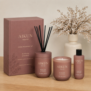 AIKUN Luxury Glass Jar Candle Home Decoration Wholesale Gift Candle Set Luxury High End <b>Reed</b> <b>Diffuser</b> Candle Set - Product Image 1
