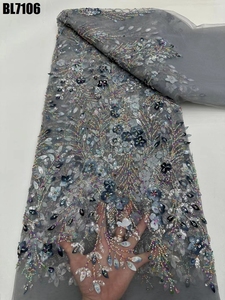 Bán buôn tinh tế 3D thêu đính cườm ren vải chất lượng cao LƯỚI HẠT vải tuyn sequin ren là thích hợp cho bữa tiệc bên - Product Image 4