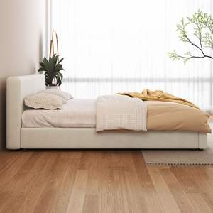 Cadre <span class=keywords><strong>de</strong></span> <span class=keywords><strong>lit</strong></span> plateforme moderne en tissu rembourré avec tête <span class=keywords><strong>de</strong></span> <span class=keywords><strong>lit</strong></span> réglable en hauteur et lattes en bois – Vente en gros - Product Image 3