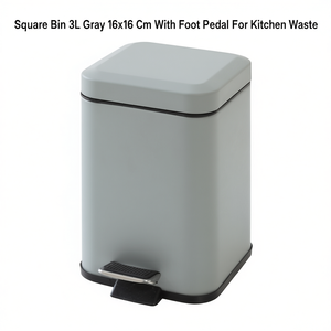 Contenedor Cuadrado de 3L Gris 16x16 cm con Pedal para Residuos de Cocina - Product Image 3