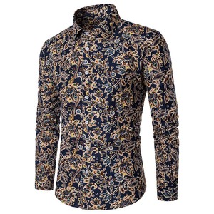 <span class=keywords><strong>Chemise</strong></span> Cardigan Homme Grande Taille Imprimée à <span class=keywords><strong>Col</strong></span> Carré, Coupe Slim Britannique, Manches Longues, Motif Fleurs, Printemps-Automne - Product Image 2
