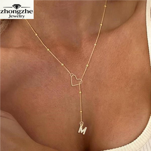 Collier personnalisé avec initiales pour femmes, plaqué or 14 carats, collier en Y avec perles, pendentif lettre délicat, cadeau de bijoux - Product Image 1