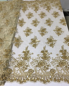 Tissu de dentelle de mariée en or luxueux avec perles, tissu de dentelle à sequins brodés à la machine pour robes de fête pour filles, accessoires de mariage - Product Image 4
