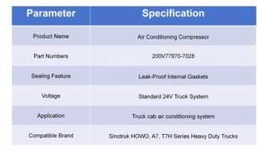 エアコンコンプレッサー 200V77970-7028 シノトラック HOWO TH7 TX T7H トラック A/C システム冷却ポンプ交換部品 M - Product Image 6