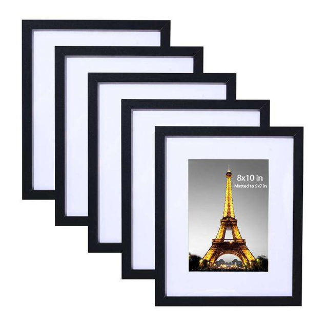 5 Pack Multi-Color Wooden Modern 8x10 Photo Frames with White Matting Displays 5x7 Gallery Wall Home Office Bulk Wholesale