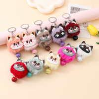 Porte-clés créatif en forme de chat porte-bonheur avec boule de fourrure, motif visage de chat, pour sac, pendentif, clé de voiture, cadeau, vente en gros, fabriqué en Chine