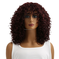 Wig Rambut Sintetis Afro Keriting Pendek Model Bob Afro Puff Wig Lengkap Dengan Poni untuk Wanita Kulit Hitam