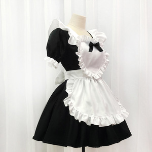 Robe de demoiselle d'honneur de style japonais Yi Xiaoyi, noir et blanc, manches courtes, tissu tissé, uniforme de café pour femmes, style Lolita Alice - Product Image 4