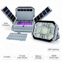 Lampe de travail solaire super lumineuse 200W, à intensité variable en continu, panneau solaire pliable, lampe d'urgence portable pour le camping en extérieur