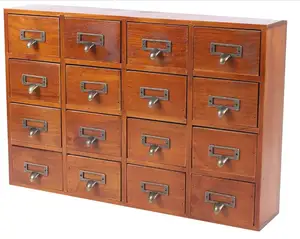 壁挂式木制储物盒，带16个抽屉，药品收纳器传统古董普通商店储物药剂师柜