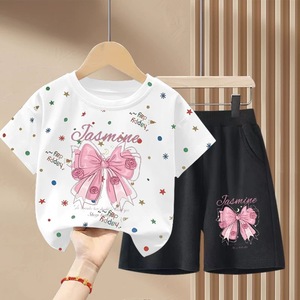 Set di <span class=keywords><strong>polo</strong></span> e pantaloncini color block per ragazze, completo casual con bordi ondulati per bambini piccoli, abbigliamento estivo traspirante per bambini - Product Image 2