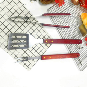6-7 piece <b>BBQ</b> <b>apron</b> set with wooden handles, tube handles, stainless steel knives, forks, spatulas, skewers, and Oxford cloth - Product Image 4