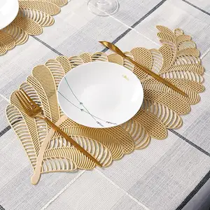 Tabletex Gold Placemats โลหะชุด 6 Hallowed OUT Placemats ไวนิลรูปใบไม้ร่วง Placemats ทนทานเสื่อตาราง