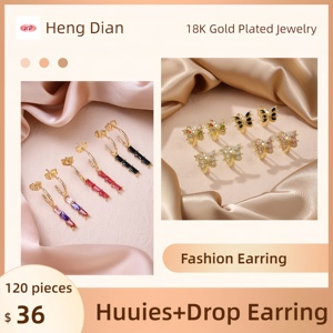 ต่างหูทรงหยดน้ำ Hengdian Zircon Huggies รุ่นคลาสสิกสำหรับผู้หญิง กล่องสุ่ม (120 ชิ้น) ทองเหลืองชุบทอง 18K เครื่องประดับแฟชั่นขายส่ง - Product Image 4