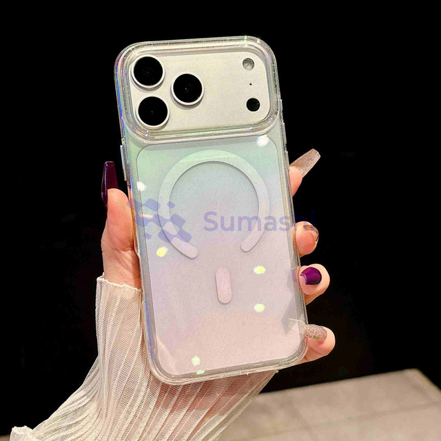 Magnetic Gradient Case for iPhone 17 Pro Max Clear Iridescent Glitter Rainbow Holographic Cute Aesthetic Anti-Fingerprint Women