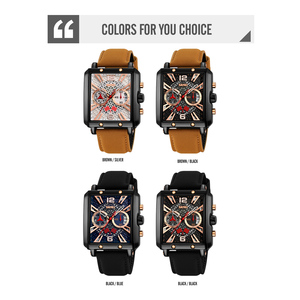 Reloj cronógrafo cuadrado para hombre, correa de cuero de lujo, reloj de cuarzo resistente al agua 30M, relojes al por mayor - Product Image 3