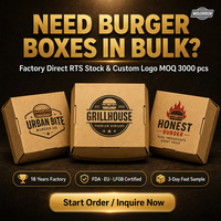 Scatola per Hamburger in Cartone Ondulato con Logo Personalizzato, Resistente all'Olio, per Asporto, Confezione Alimentare a Conchiglia