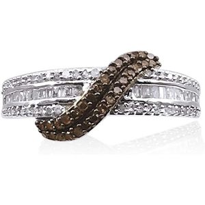 Anillo de Compromiso con Espiral de Diamantes, 0.54 Ct, Corte Redondo y Baguette, Color G-H, Claridad P2, Plata de Ley 925, para Mujer - Product Image 2