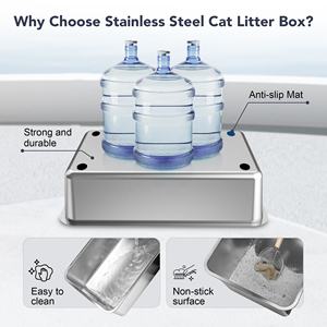 Litière pour chat XL anti-fuite avec côtés hauts, litière pour chat en acier inoxydable avec couvercle, vente en gros - Product Image 6