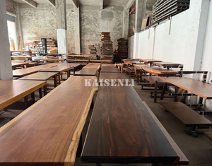 Table à manger en bois massif KSL Live Edge pour <span class=keywords><strong>restaurant</strong></span> et hôtel boutique, fabricant de meubles rustiques de luxe en noyer massif - Product Image 4