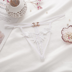 Tanga sexy para mujer, bragas huecas con bordado de malla con cordones, Tanga erótica transparente con perlas bordadas en la espalda en T para niñas - Product Image 6