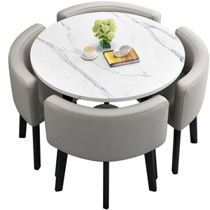 Set Tavolo da Pranzo Funzionale Salvaspazio con 4 Sedie Imbottite in Ecopelle, Tavolo Colazione in MDF Ecologico e Durevole per Hotel - Product Image 6
