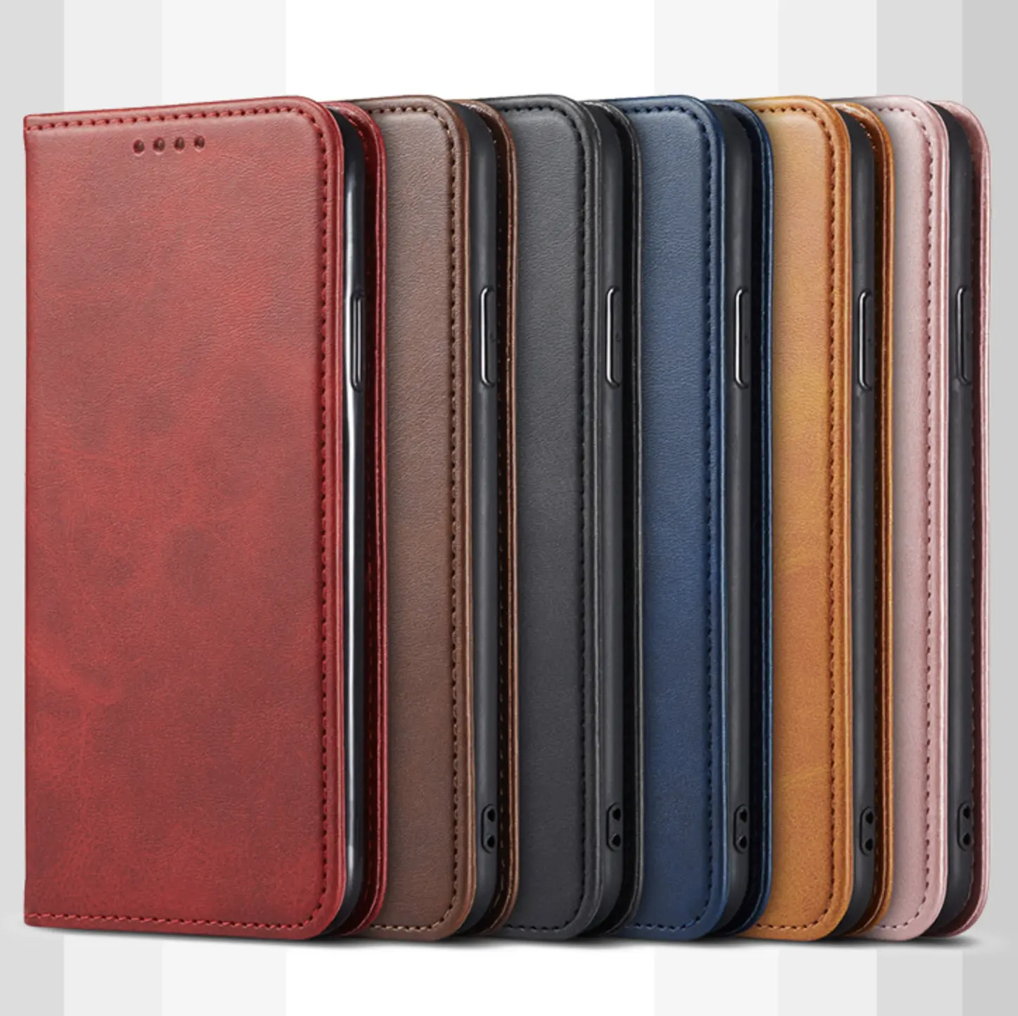 Casing dompet ponsel kulit Flip magnetik, sarung HP dompet kartu baru 2023 untuk iPhone 11 Pro Max 7 8 Plus 12 14 13 15