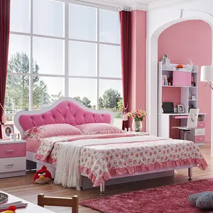 现代廉价儿童卧室家具优质木框1.2米女孩公主粉色单人床金属腿沙发床头板儿童床