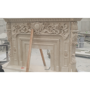 Cheminée en marbre beige Sahana sculptée à la main de style royal, style français, en pierre naturelle, pour projet d'aménagement intérieur - Product Image 3