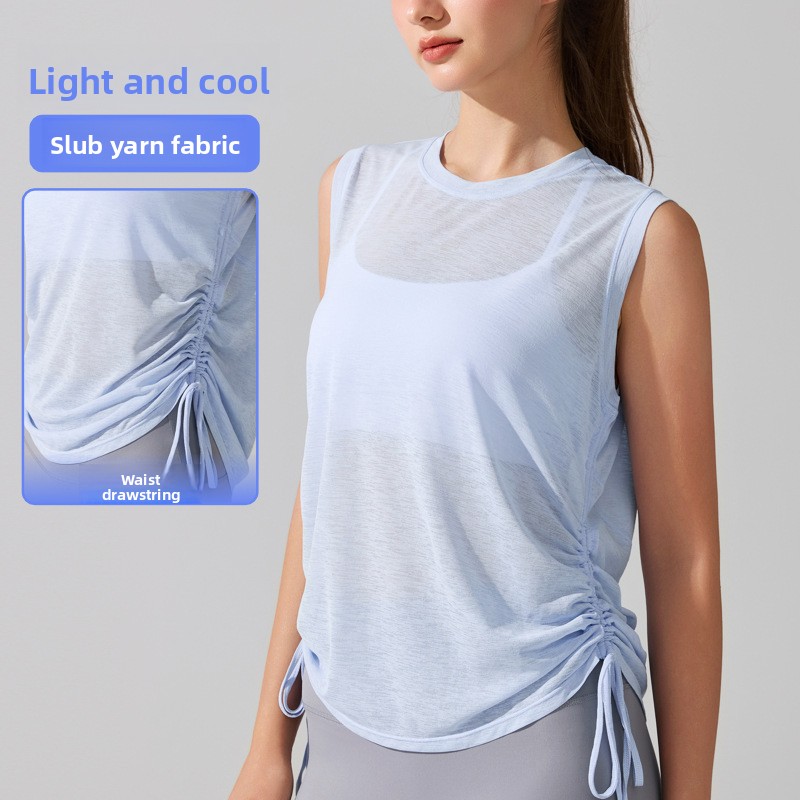 Sleeveless Quick-Drying Tank Top Summer Running Pilates Yoga Cover-Up; Pleated Moisture-Wicking Yoga Top