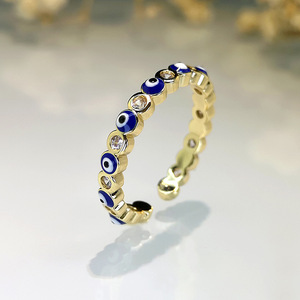 클래식 18K 금도금 구리 마이크로 인레이 핑크 이블 아이 블루 지르콘 오픈 링 (여성/남성용) - Product Image 4