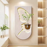 Décoration murale moderne en pierre de grès 3D avec papillon, peinture décorative, hydroponie, plante verte, lumière LED