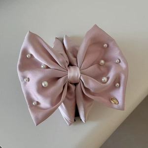 Fashion Elegant Plastic Satin <b>Bow</b> with Pearl Hair Claw Clips 10cm Unisex for Daily Use High-quality Hair Accessories - Product Image 5