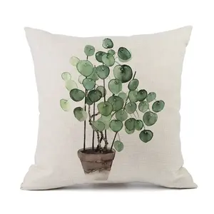 小さな新鮮な天然水墨画スロー枕シンプルでモダンな熱帯植物緑の植物クッションソファカークッション