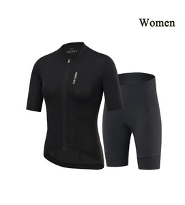 Combinaison de cyclisme pour femme à manches courtes unie avec logo personnalisé, maillot respirant à fermeture éclair intégrale et short de cyclisme rembourré en gel pour vélo de route - Product Image 6