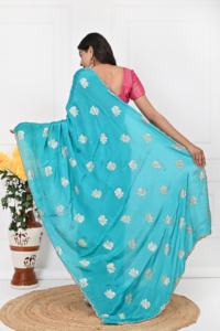 Designer <b>Saree</b> H o silk handwork cut work border Contrast <b>blouse</b> Blue <b>Saree</b> Wholesale Price - Product Image 5