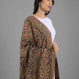 different design Vintage Style Cashmere Wool <b>Shawl</b> with Floral Embroidered Borders <b>and</b> Tassels Elegant Winter <b>Wrap</b> - Product Image 1