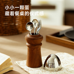 Ebony Cutlery Storage Box Egg Shaped Handmade Multipurpose Desktop Organizer Standing Type - Product Image 4