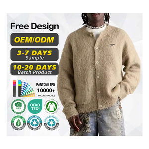 Pull en mohair fuzzy tricoté à boutons de haute qualité, certifié GRS, fabricant de pulls, logo personnalisé, design personnalisé, hiver - Product Image 1