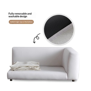 Sofá de tela recta de lino y algodón lavable estilo Wabi Sabi Cream Rhine para sala de estar de apartamento pequeño, uso doméstico - Product Image 4