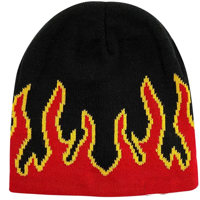 Wholesale Fire Beanie Skully Hat Knitted Unisex Fashion Street Wear Beanie Winter Hats